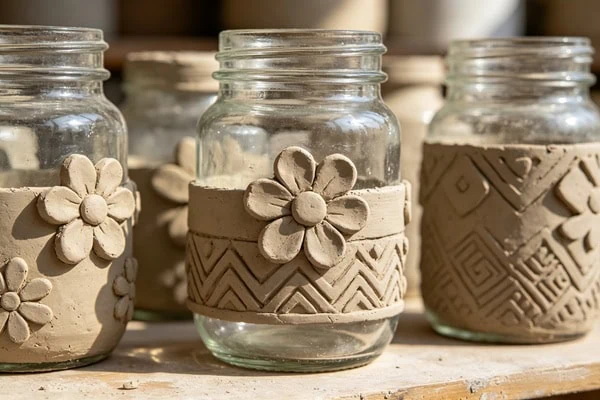Applying adhesive to glass jar