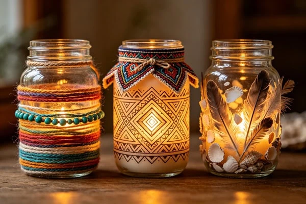 Boho-style storage from a repurposed glass jar