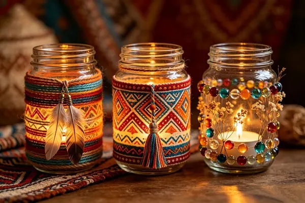 Decorated glass jar with natural filler